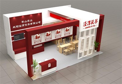 54平米展臺設(shè)計(jì)制作：三面開口/現(xiàn)代/木質(zhì)結(jié)構(gòu)/紅色，為茶博會展商而作（免費(fèi)使用）