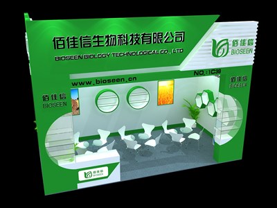 18平米展臺(tái)設(shè)計(jì)制作：一面開口/現(xiàn)代/木質(zhì)結(jié)構(gòu)/綠色，為化工展展商而作（免費(fèi)使用）