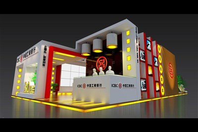 198平米展臺設(shè)計制作：三面開口/現(xiàn)代/木質(zhì)結(jié)構(gòu)/彩色，為金融展展商而作（免費使用）