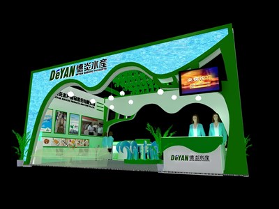 54平米展臺設計制作：二面開口/現(xiàn)代/木質結構/綠色，為漁博會展商而作（免費使用）