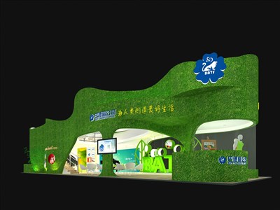 144平米展臺設(shè)計制作：四面開口/田園/雙層結(jié)構(gòu)/綠色，為化工展展商而作（免費使用）