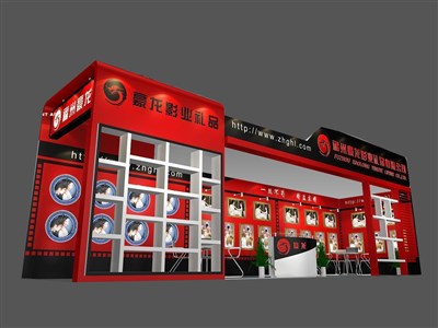 36平米展臺(tái)設(shè)計(jì)制作：二面開(kāi)口/現(xiàn)代/木質(zhì)結(jié)構(gòu)/紅色，為工藝品展展商而作（免費(fèi)使用）