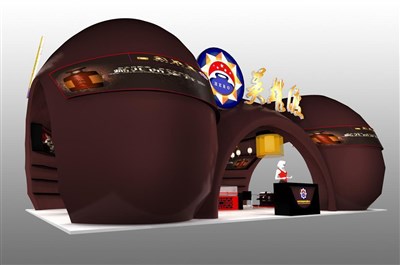 108平米展臺設(shè)計(jì)制作：三面開口/現(xiàn)代/木質(zhì)結(jié)構(gòu)/咖啡色，為游戲展展商而作（免費(fèi)使用）