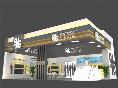 88平米展臺設計制作：二面開口/現(xiàn)代/木質結構/灰色，為紡織展展商而作（免費使用）