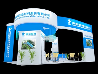 54平米展臺設(shè)計制作：四面開口/現(xiàn)代/木質(zhì)結(jié)構(gòu)/藍(lán)色，為綜合展展商而作（免費使用）