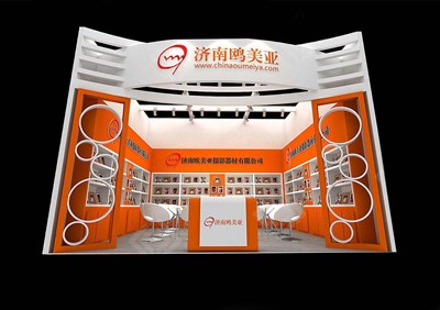 36平米展臺設計制作：一面開口/現代/木質結構/橙色，為工藝品展展商而作（免費使用）