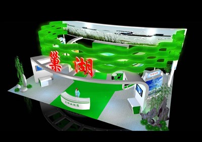 176平米展臺設(shè)計制作：四面開口/現(xiàn)代/型材結(jié)構(gòu)/綠色，為旅游展展商而作（免費(fèi)使用）
