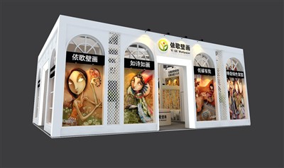 108平米展臺(tái)設(shè)計(jì)制作：二面開口/歐式/木質(zhì)結(jié)構(gòu)/白色，為工藝品展展商而作（免費(fèi)使用）
