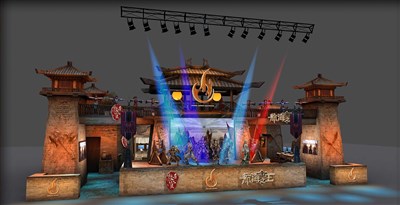 150平米展臺設(shè)計制作：三面開口/現(xiàn)代/木質(zhì)結(jié)構(gòu)/黃色，為游戲展展商而作（免費使用）