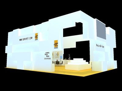88平米展臺設(shè)計制作：三面開口/現(xiàn)代/木質(zhì)結(jié)構(gòu)/白色，為衛(wèi)浴展展商而作（免費使用）