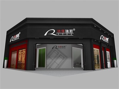 120平米展臺設(shè)計(jì)制作：一面開口/現(xiàn)代/木質(zhì)結(jié)構(gòu)/黑色，為建材展展商而作（免費(fèi)使用）
