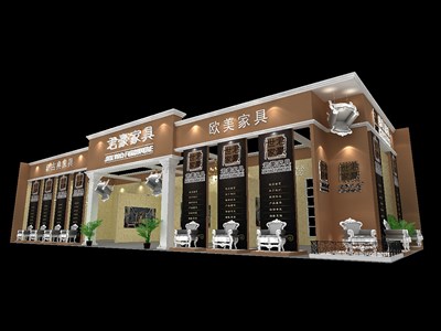 147平米展臺設(shè)計制作：二面開口/現(xiàn)代/木質(zhì)結(jié)構(gòu)/黃色，為家具展展商而作（免費使用）