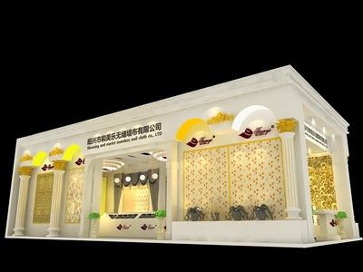 112.5平米展臺(tái)設(shè)計(jì)制作：三面開(kāi)口/歐式/木質(zhì)結(jié)構(gòu)/白色，為建材展展商而作（免費(fèi)使用）