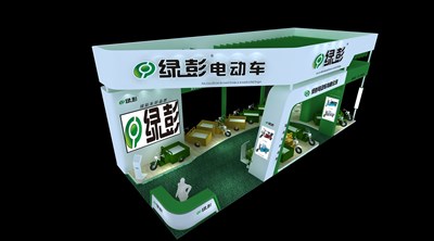 90平米展臺設計制作：四面開口/現(xiàn)代/木質結構/綠色，為單/摩托車展商而作（免費使用）