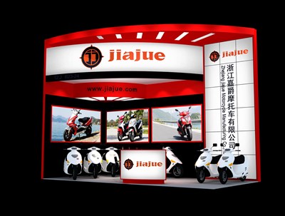 18平米展臺(tái)設(shè)計(jì)制作：二面開口/現(xiàn)代/木質(zhì)結(jié)構(gòu)/紅色，為單/摩托車展商而作（免費(fèi)使用）