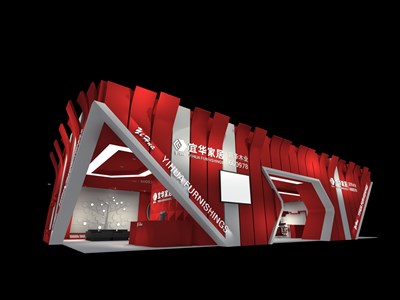 300平米展臺設計制作：二面開口/現(xiàn)代/木質結構/紅色，為建材展展商而作（免費使用）
