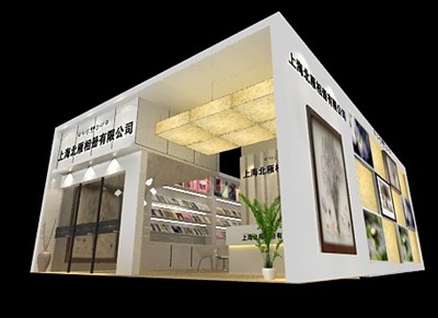 96平米展臺設(shè)計制作：一面開口/現(xiàn)代/木質(zhì)結(jié)構(gòu)/灰色，為婚博會展商而作（免費使用）