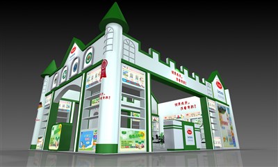 54平米展臺設計制作：三面開口/歐式/木質(zhì)結(jié)構/綠色，為玩具展展商而作（免費使用）