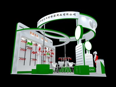 36平米展臺設(shè)計制作：三面開口/現(xiàn)代/木質(zhì)結(jié)構(gòu)/綠色，為嬰幼展展商而作（免費使用）