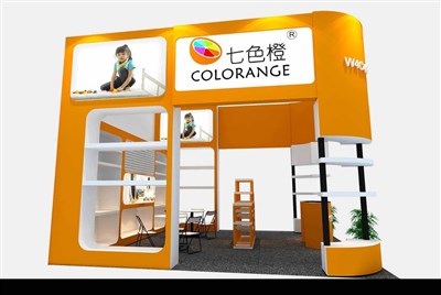 36平米展臺設(shè)計制作：三面開口/現(xiàn)代/木質(zhì)結(jié)構(gòu)/橙色，為玩具展展商而作（免費使用）