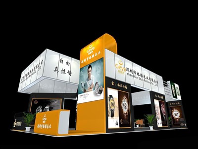 120平米展臺設(shè)計制作：四面開口/現(xiàn)代/木質(zhì)結(jié)構(gòu)/白色，為鐘表展展商而作（免費使用）