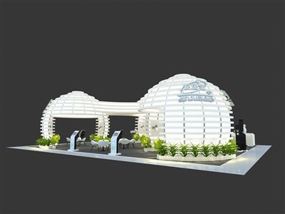180平米展臺設(shè)計制作：四面開口/前衛(wèi)/型材結(jié)構(gòu)/白色，為安防展展商而作（免費使用）