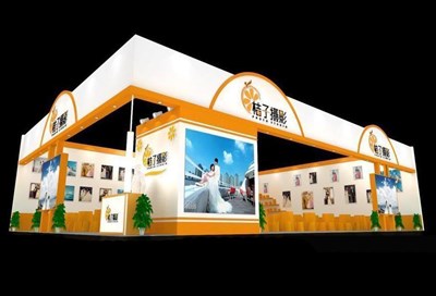 247平米展臺設計制作：二面開口/現(xiàn)代/木質結構/橙色，為婚博會展商而作（免費使用）