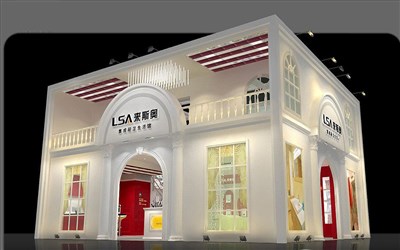 90平米展臺設計制作：三面開口/現(xiàn)代/木質(zhì)結(jié)構/白色，為衛(wèi)浴展展商而作（免費使用）