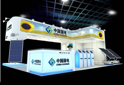 54平米展臺設(shè)計制作：三面開口/現(xiàn)代/木質(zhì)結(jié)構(gòu)/白色，為光伏展展商而作（免費(fèi)使用）