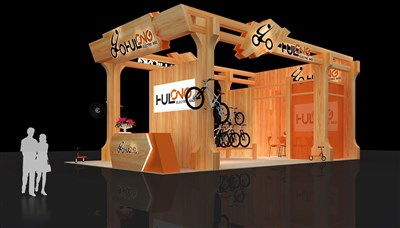54平米展臺(tái)設(shè)計(jì)制作：二面開口/田園/木質(zhì)結(jié)構(gòu)/咖啡色，為單/摩托車展商而作（免費(fèi)使用）