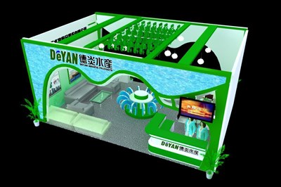 54平米展臺設(shè)計制作：二面開口/現(xiàn)代/木質(zhì)結(jié)構(gòu)/綠色，為綜合展展商而作（免費使用）
