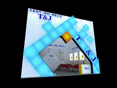 42平米展臺設(shè)計制作：一面開口/現(xiàn)代/木質(zhì)結(jié)構(gòu)/藍(lán)色，為照明展展商而作（免費使用）