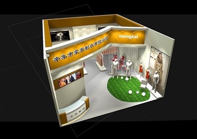 67.5平米展臺設(shè)計制作：一面開口/現(xiàn)代/木質(zhì)結(jié)構(gòu)/黃色，為服裝展展商而作（免費(fèi)使用）