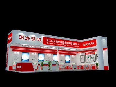 72平米展臺(tái)設(shè)計(jì)制作：二面開口/現(xiàn)代/木質(zhì)結(jié)構(gòu)/紅色，為照明展展商而作（免費(fèi)使用）