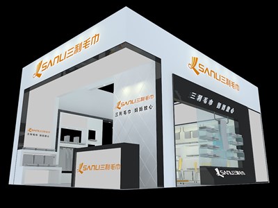 54平米展臺設(shè)計(jì)制作：二面開口/現(xiàn)代/木質(zhì)結(jié)構(gòu)/白色，為紡織展展商而作（免費(fèi)使用）