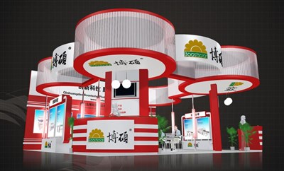 81平米展臺設計制作：三面開口/現(xiàn)代/木質結構/紅色，為照明展展商而作（免費使用）
