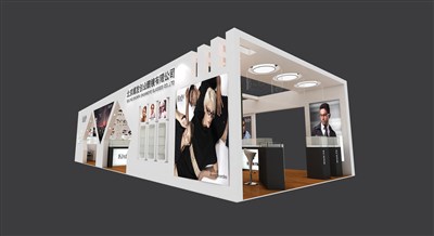 90平米展臺設(shè)計制作：三面開口/現(xiàn)代/木質(zhì)結(jié)構(gòu)/白色，為眼鏡展展商而作（免費使用）