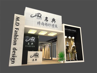 133平米展臺(tái)設(shè)計(jì)制作：一面開口/現(xiàn)代/木質(zhì)結(jié)構(gòu)/黑色，為服裝展展商而作（免費(fèi)使用）