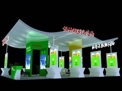 108平米展臺(tái)設(shè)計(jì)制作：四面開口/前衛(wèi)/型材結(jié)構(gòu)/綠色，為能源展展商而作（免費(fèi)使用）