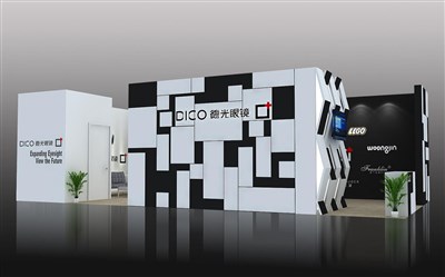 72平米展臺(tái)設(shè)計(jì)制作：三面開口/前衛(wèi)/木質(zhì)結(jié)構(gòu)/白色，為眼鏡展展商而作（免費(fèi)使用）