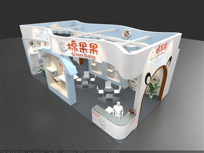 66平米展臺設計制作：三面開口/卡通/木質(zhì)結(jié)構(gòu)/米色，為嬰幼展展商而作（免費使用）