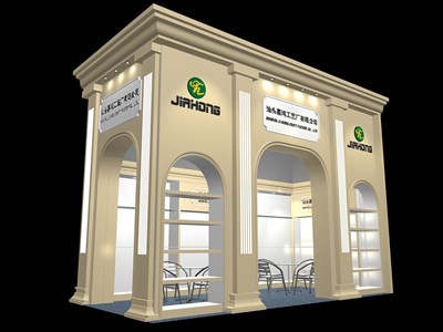 18平米展臺設(shè)計(jì)制作：二面開口/現(xiàn)代/木質(zhì)結(jié)構(gòu)/米色，為玩具展展商而作（免費(fèi)使用）