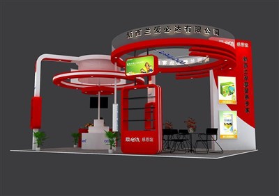 54平米展臺設計制作：四面開口/現(xiàn)代/木質(zhì)結(jié)構(gòu)/紅色，為嬰幼展展商而作（免費使用）