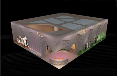 378平米展臺設(shè)計制作：二面開口/現(xiàn)代/木質(zhì)結(jié)構(gòu)/灰色，為服裝展展商而作（免費使用）