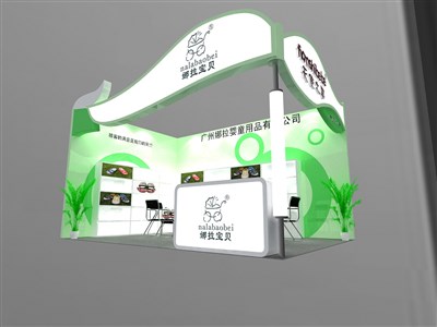 24平米展臺(tái)設(shè)計(jì)制作：二面開口/現(xiàn)代/木質(zhì)結(jié)構(gòu)/綠色，為服裝展展商而作（免費(fèi)使用）