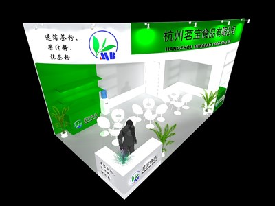 36平米展臺(tái)設(shè)計(jì)制作：二面開口/現(xiàn)代/木質(zhì)結(jié)構(gòu)/綠色，為食品展展商而作（免費(fèi)使用）