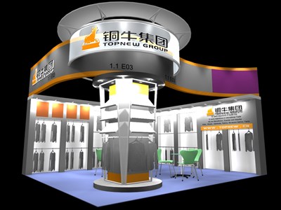 39平米展臺(tái)設(shè)計(jì)制作：二面開口/現(xiàn)代/木質(zhì)結(jié)構(gòu)/彩色，為服裝展展商而作（免費(fèi)使用）
