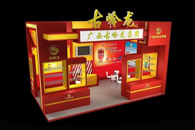 42.5平米展臺(tái)設(shè)計(jì)制作：二面開(kāi)口/現(xiàn)代/木質(zhì)結(jié)構(gòu)/紅色，為食品展展商而作（免費(fèi)使用）