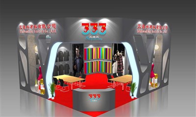 56平米展臺(tái)設(shè)計(jì)制作：二面開(kāi)口/現(xiàn)代/木質(zhì)結(jié)構(gòu)/灰色，為服裝展展商而作（免費(fèi)使用）