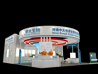120平米展臺(tái)設(shè)計(jì)制作：二面開口/現(xiàn)代/木質(zhì)結(jié)構(gòu)/藍(lán)色，為醫(yī)藥展展商而作（免費(fèi)使用）